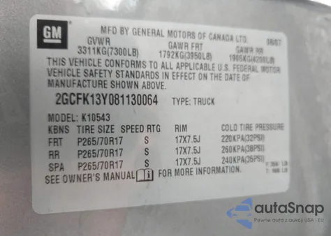 2008 Chevrolet Silverado 1500 Lt1 z USA, uszkodzony, nr VIN 2GCFK13Y081130064